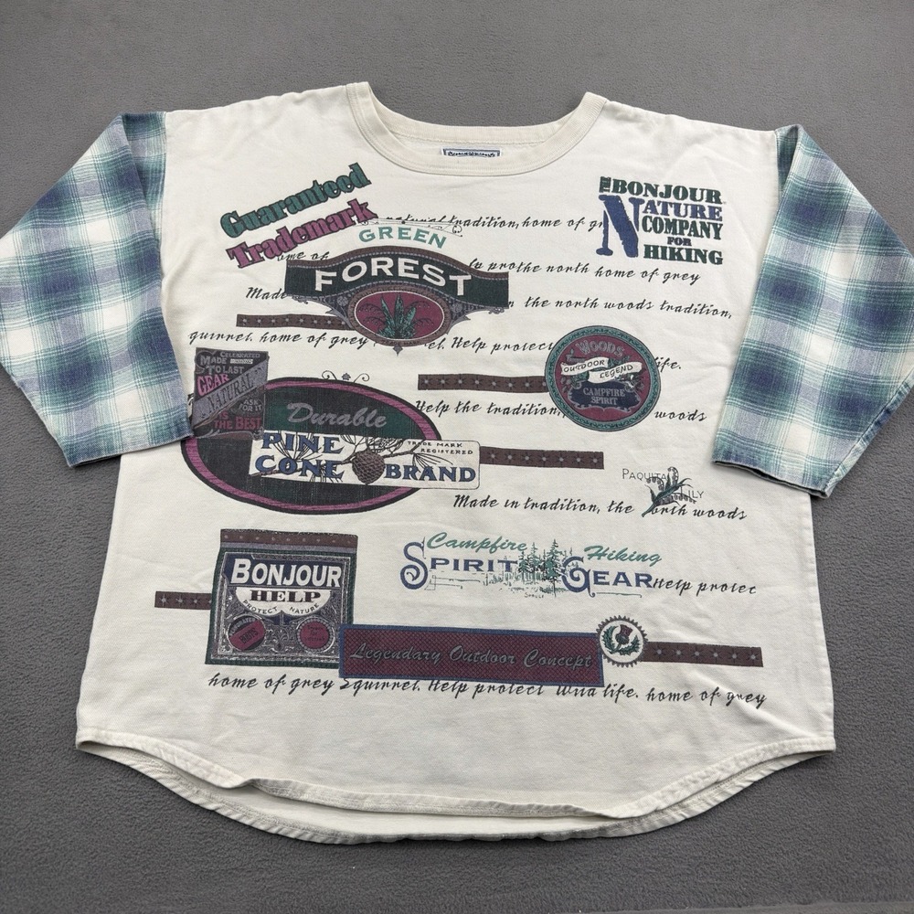 Vtg USA Bonjour Nature Hiking Company 3/4‎ Sleeve Shirt 2X 49" Chest Retro Gear